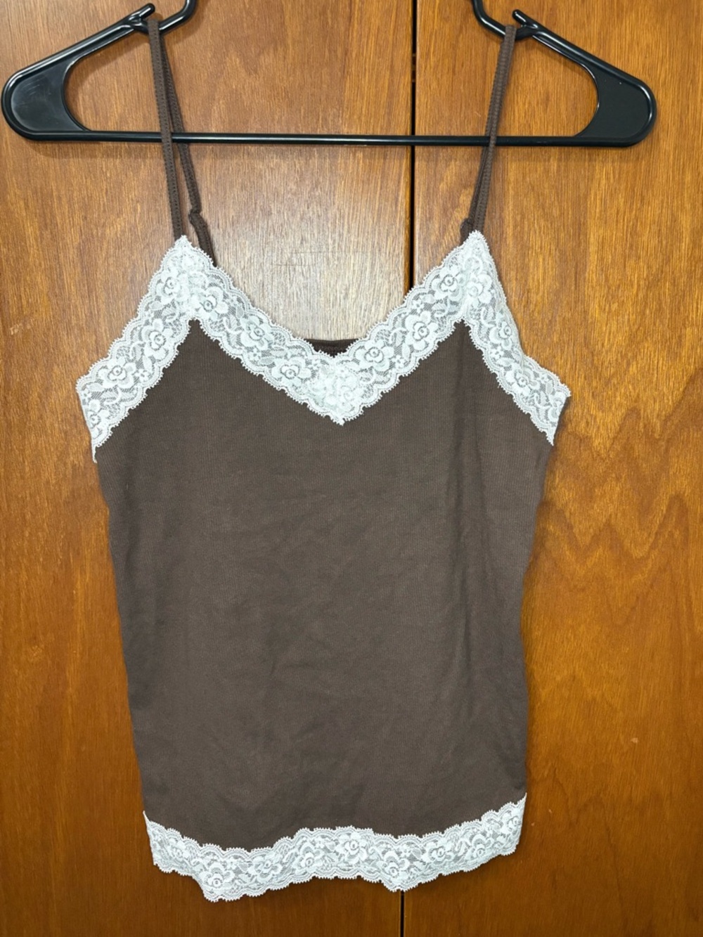 Brown Lace-Trim Cami Top